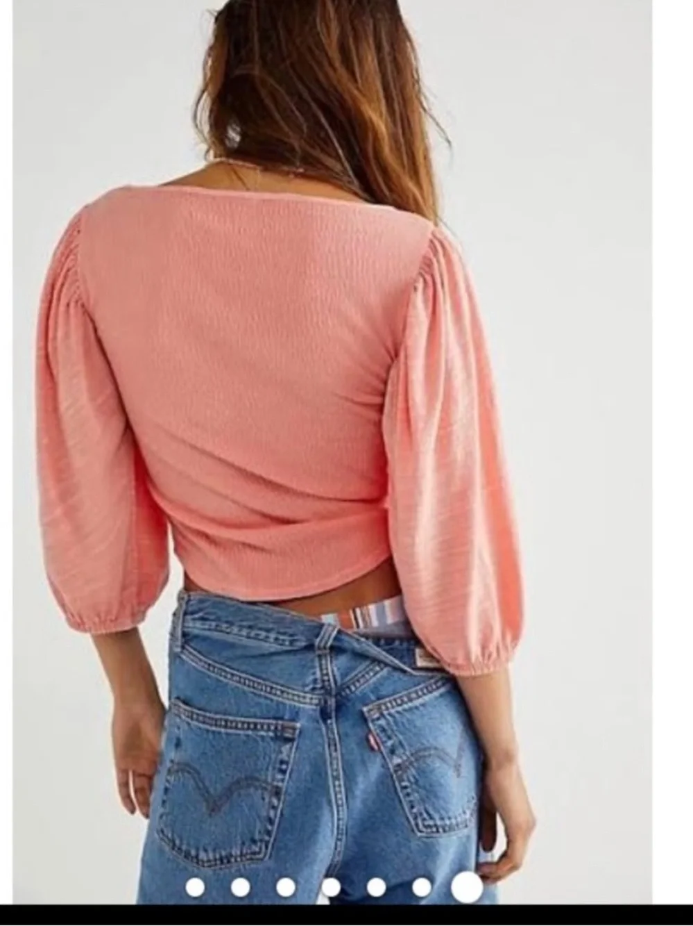 Free People day Lily puff sleeve coral peach  smocked bodice blouse